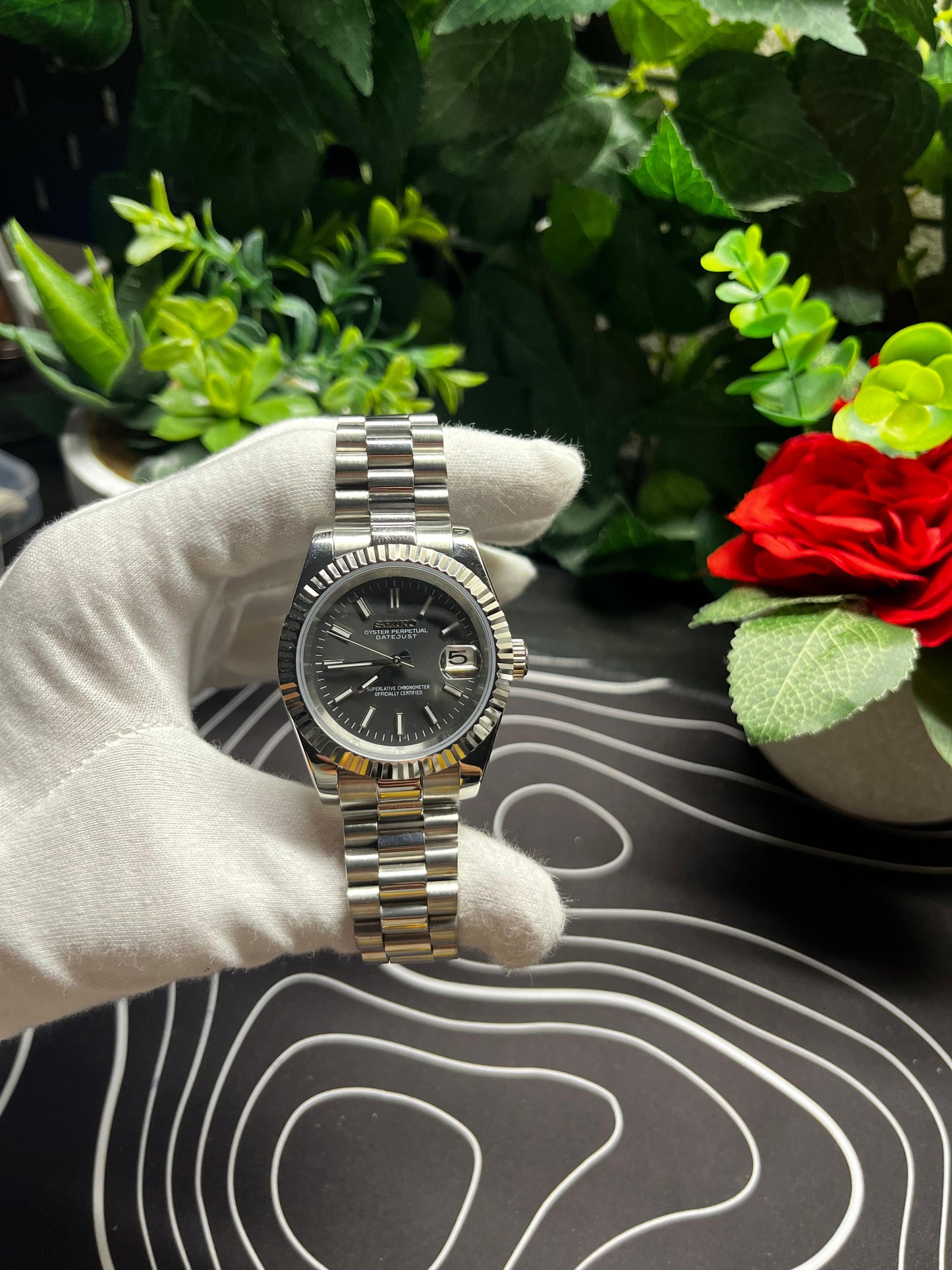 Seiko Mod Datejust Grey Sunburst (Presidential)