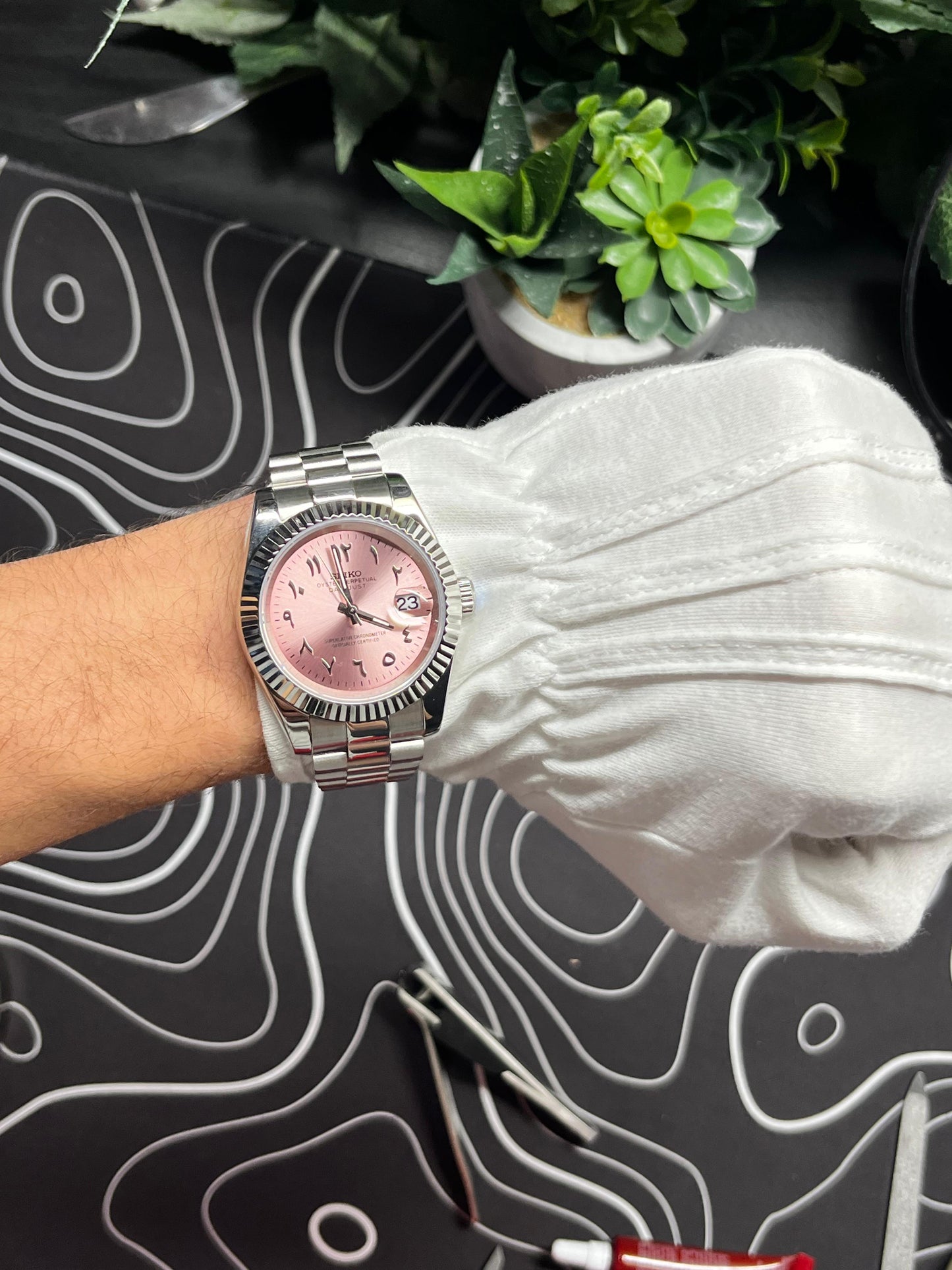 Seiko Mod Datejust Pink Arabic