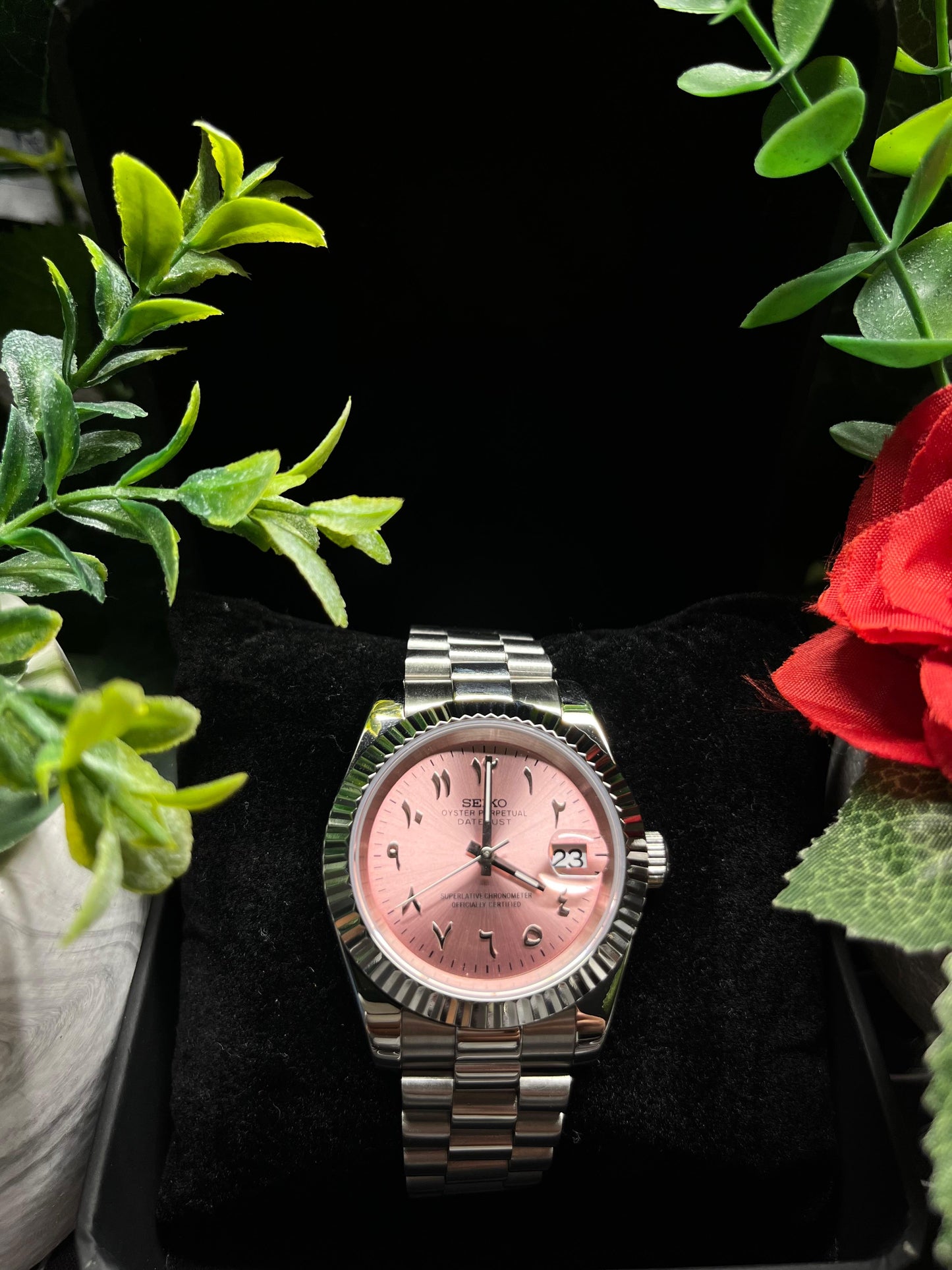 Seiko Mod Datejust Pink Arabic