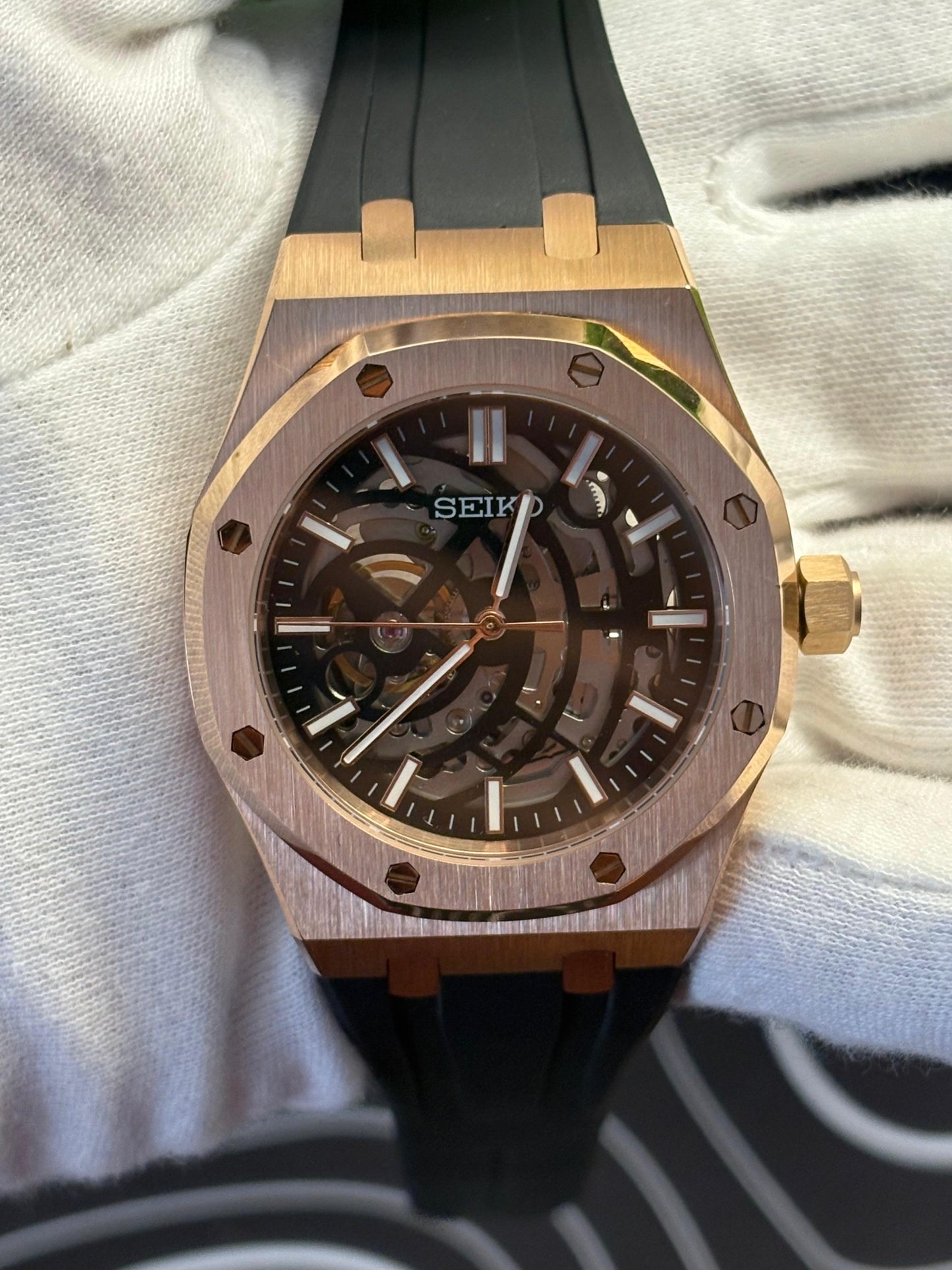 Seiko Mod Royal Oak Skeleton Rose Gold