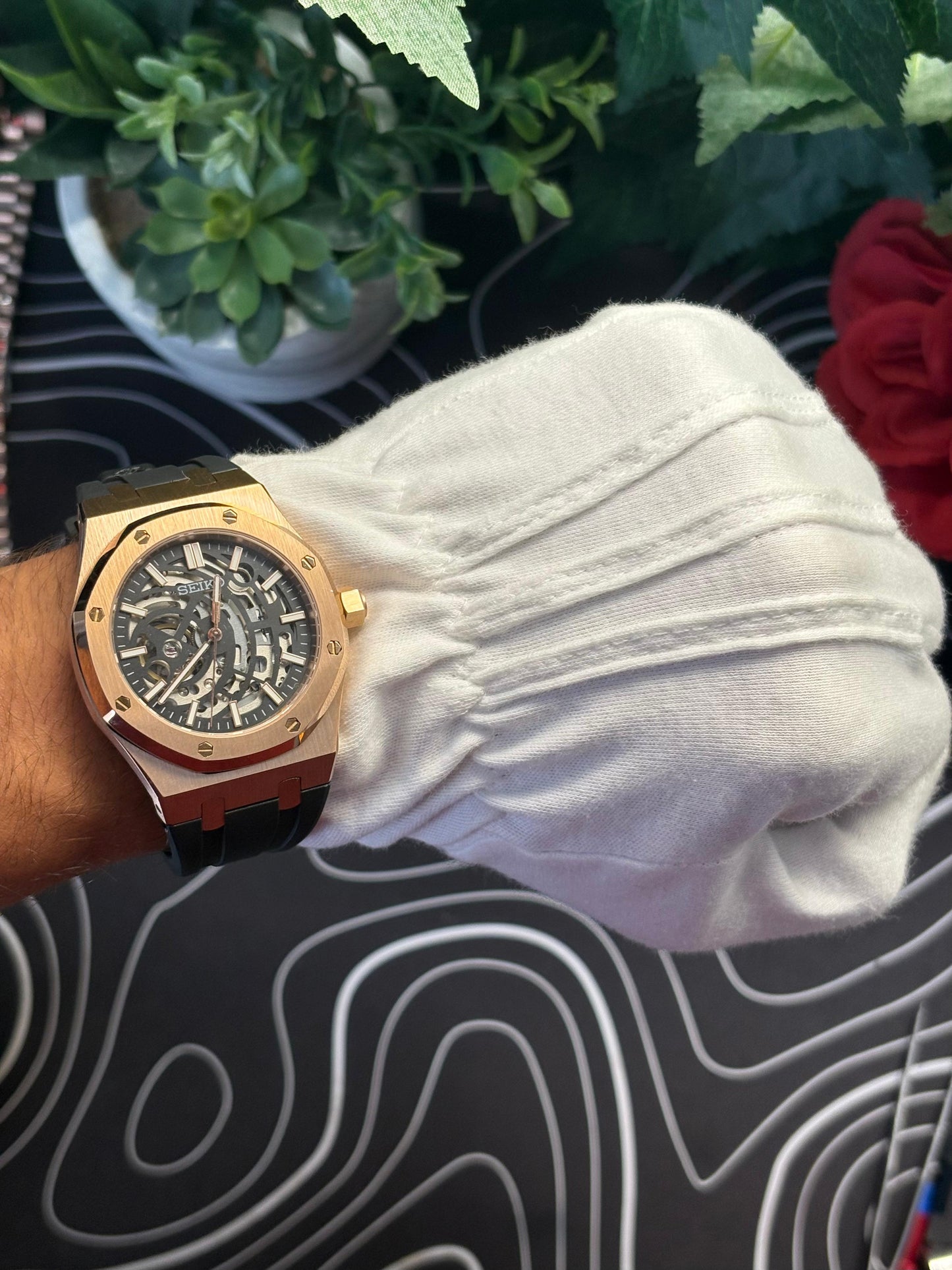 Seiko Mod Royal Oak Skeleton Rose Gold