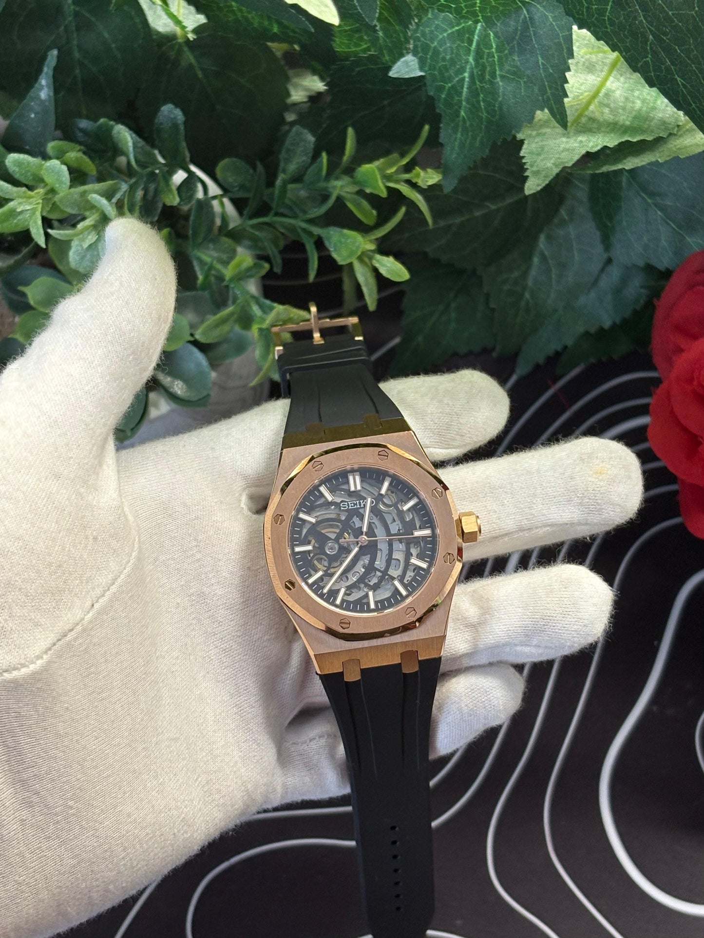Seiko Mod Royal Oak Skeleton Rose Gold