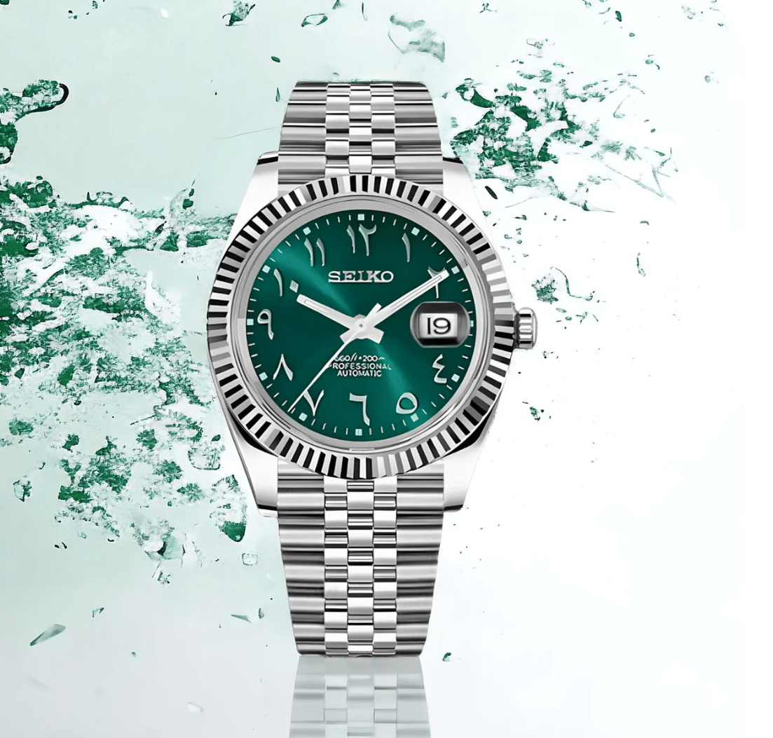 Seiko Mod Datejust Cristal Arabe Vert