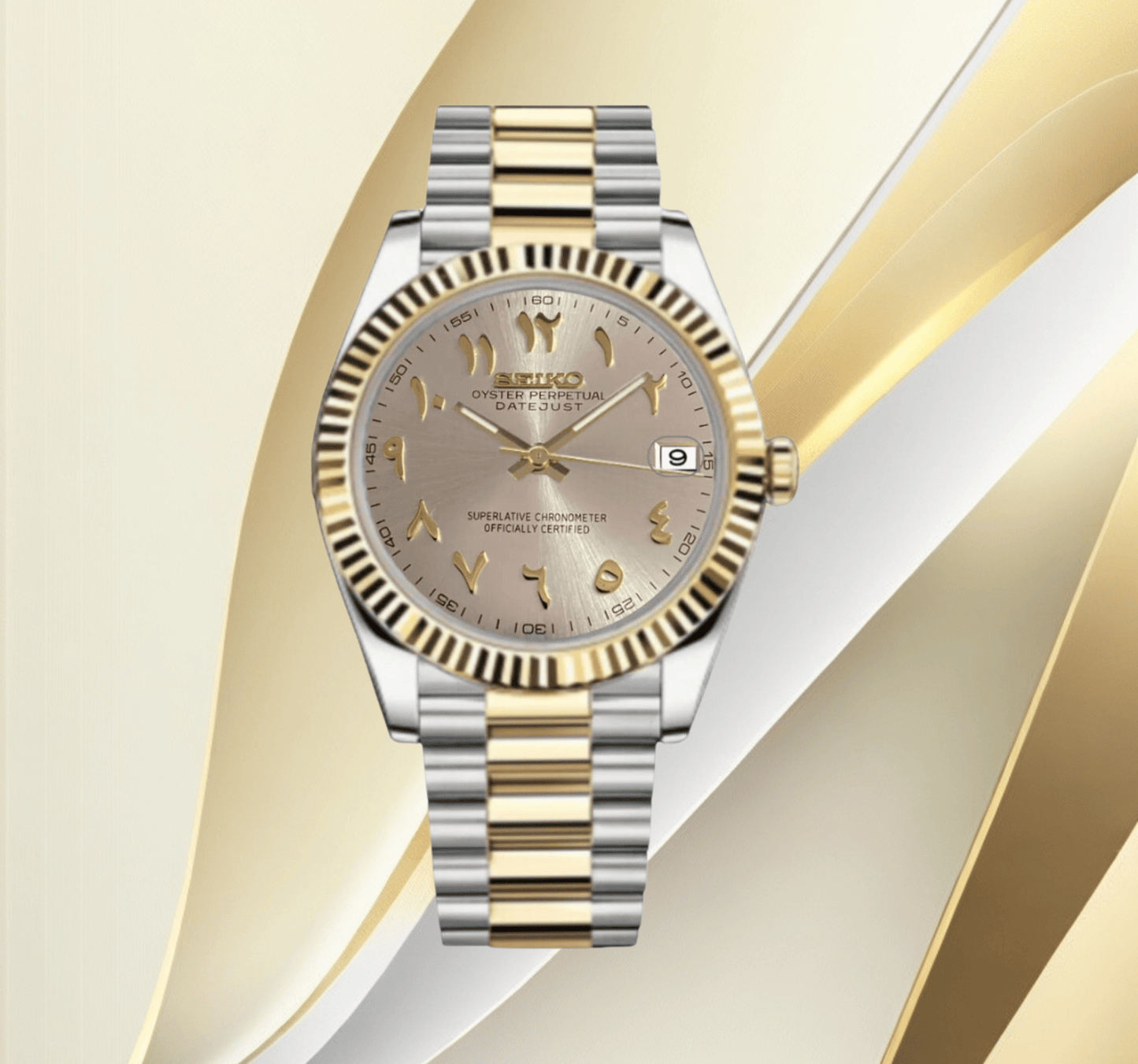 Seiko Mod Datejust Or Arabe - Blanc Perle