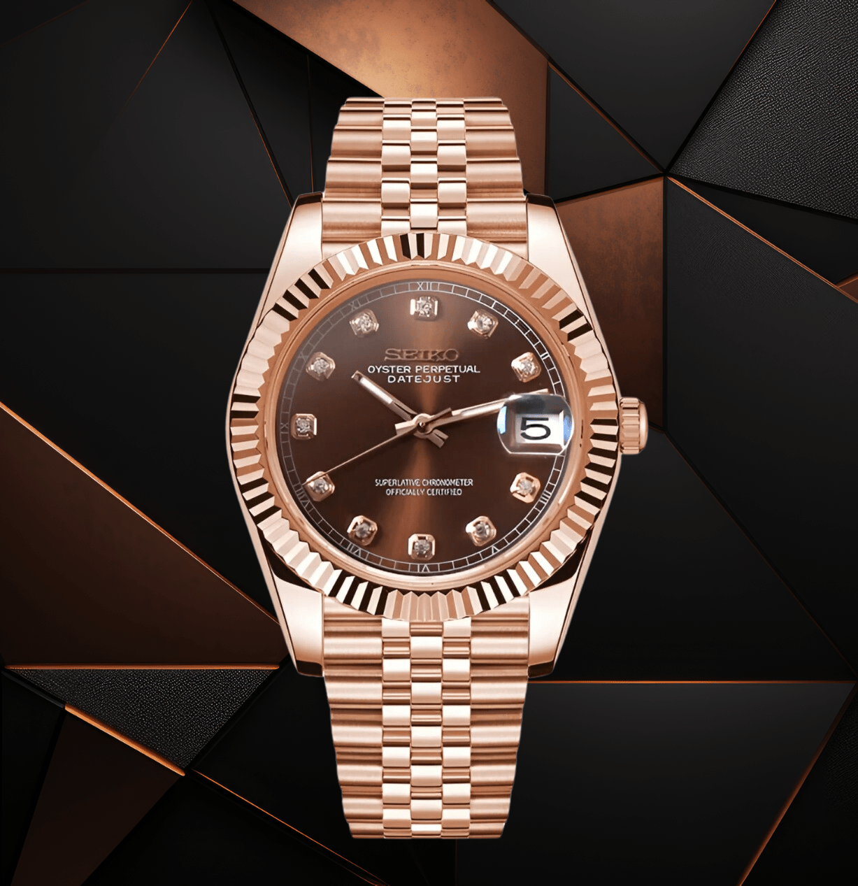 Seiko Mod Datejust Or Rose Cristal Champagne