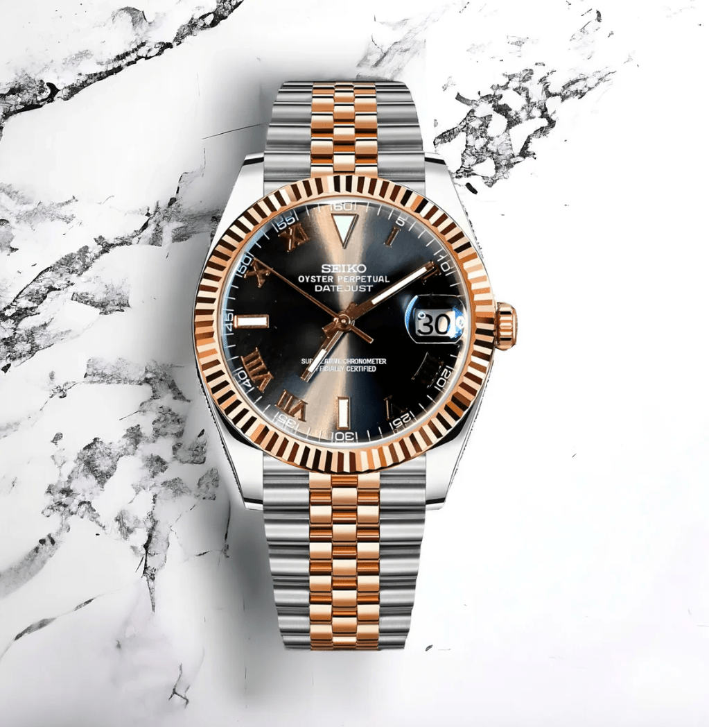 Seiko Mod Datejust Bicolore Noir Romain