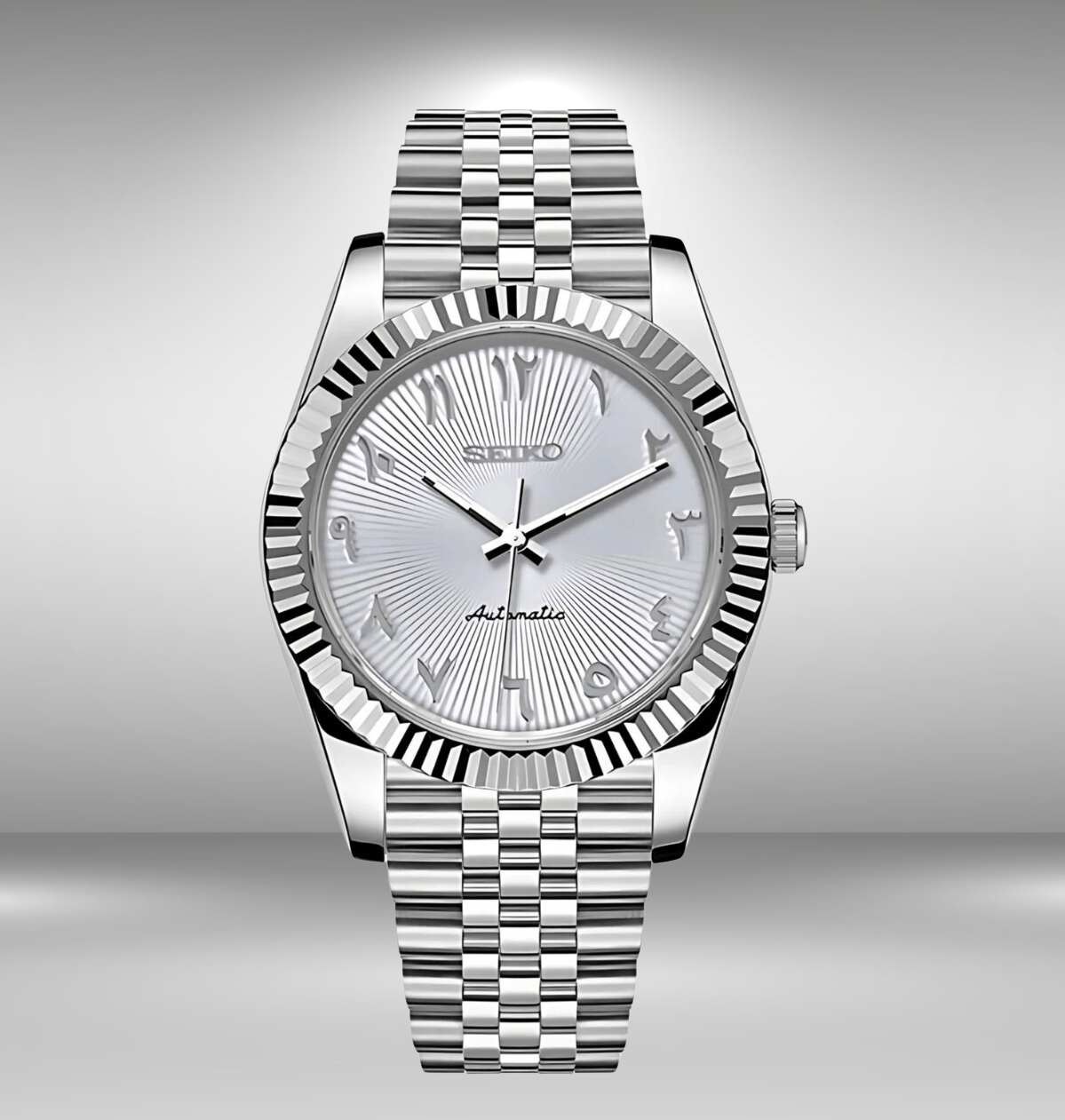 Seiko Mod Datejust Blanc Texturé Arabe