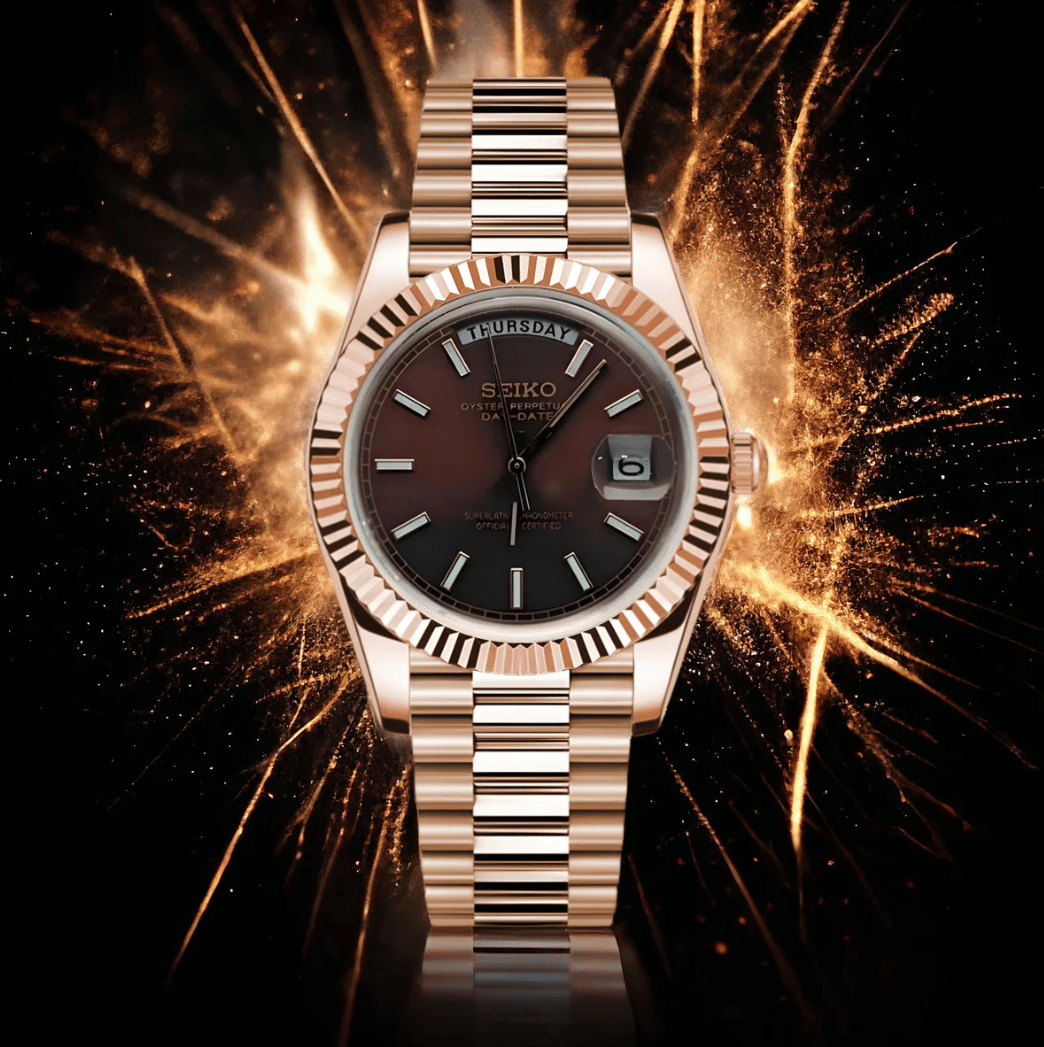 Seiko Mod Day-Date Or Rose Chocolat