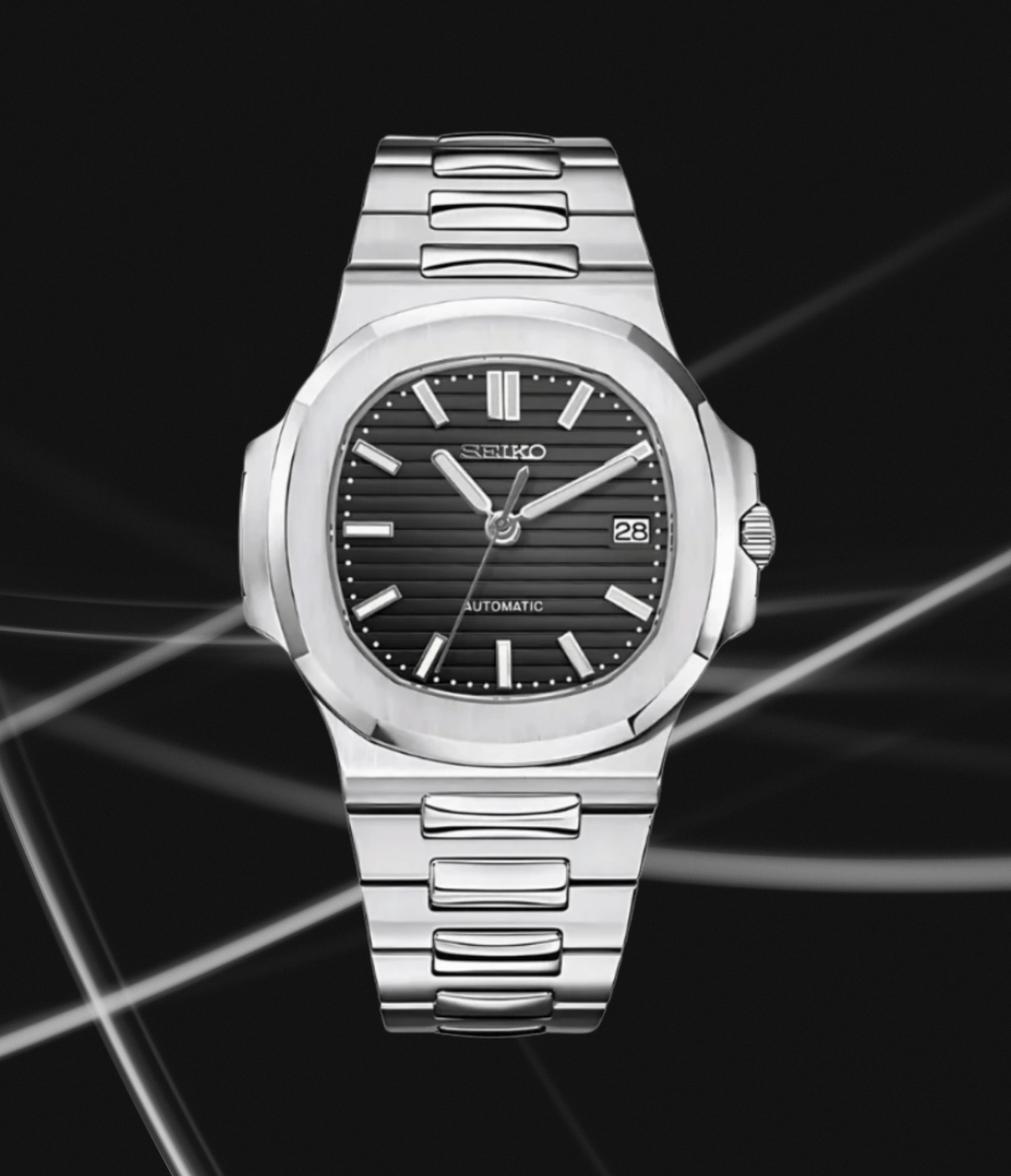 Seiko Mod Nautilus Argent Noir