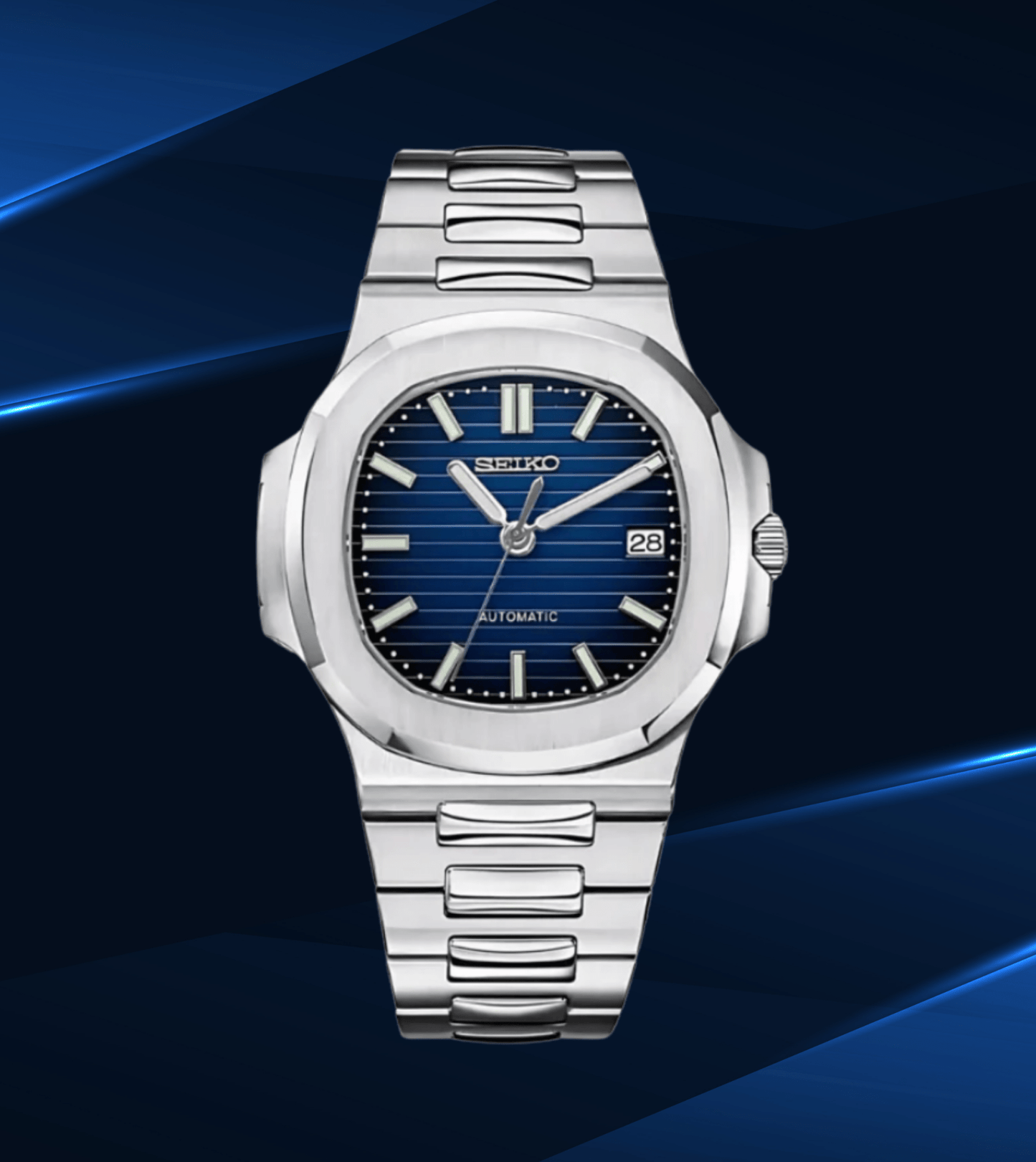 Seiko Mod Nautilus Silver Blue
