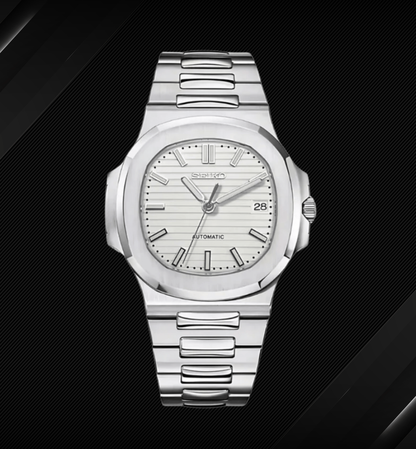 Seiko Mod Nautilus Argent Blanc