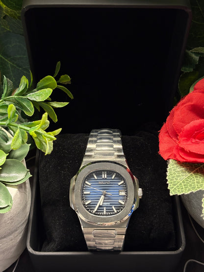 Seiko Mod Nautilus Silver Blue