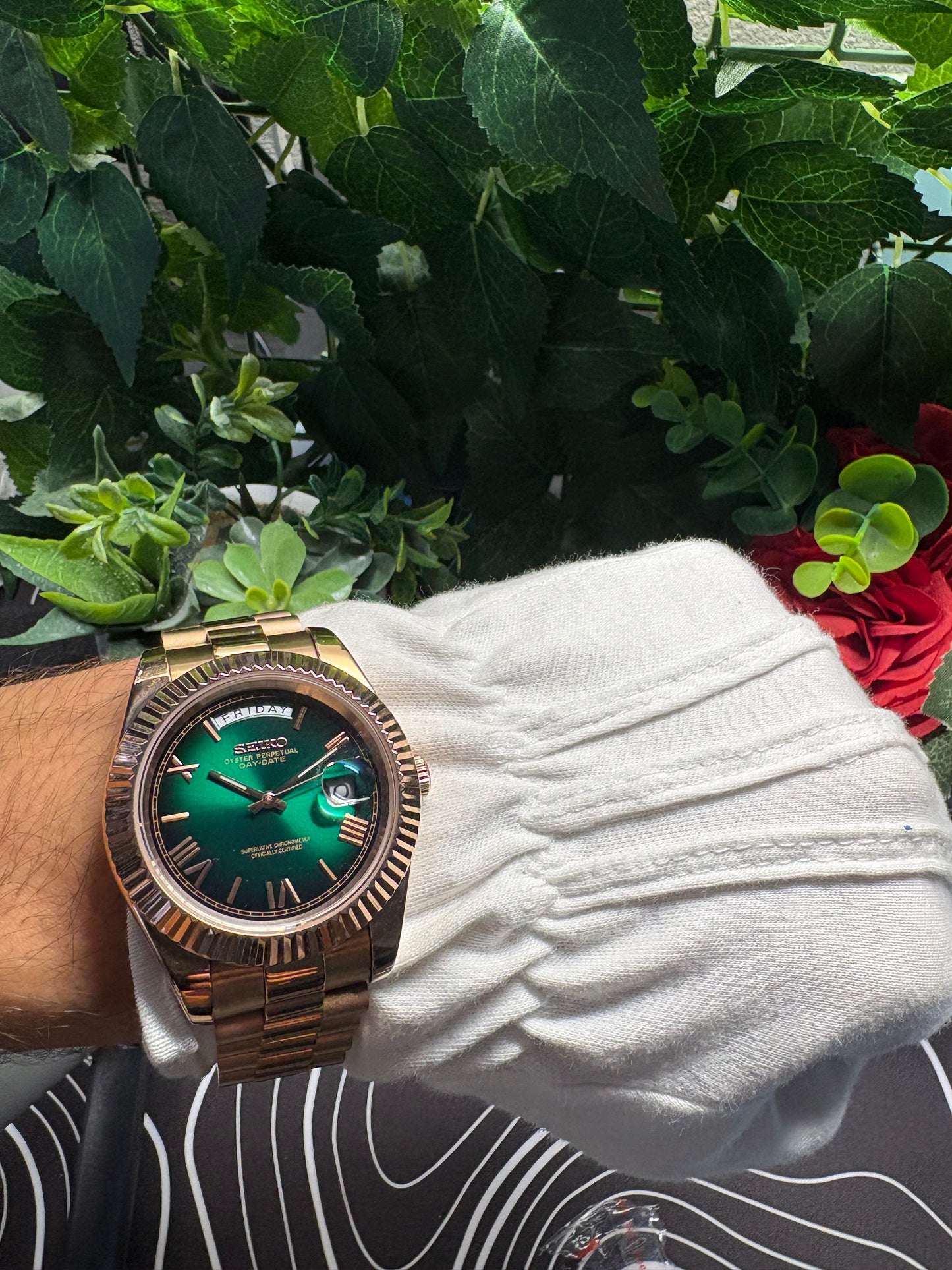 Seiko Mod Day Date RoseGold Dark Green