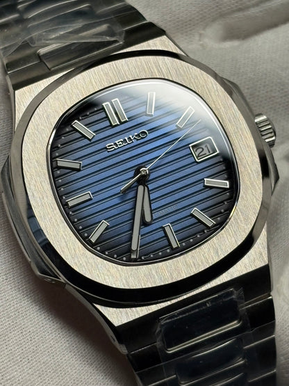 Seiko Mod Nautilus Silver Blue