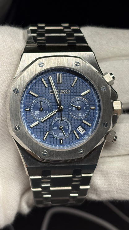 Seiko Mod Royal Oak Chronographe Bleu