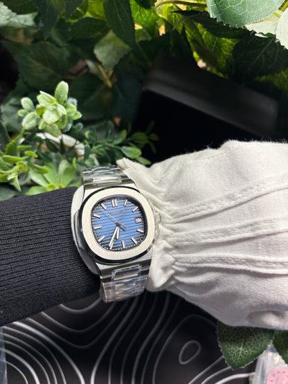 Seiko Mod Nautilus Silver Blue