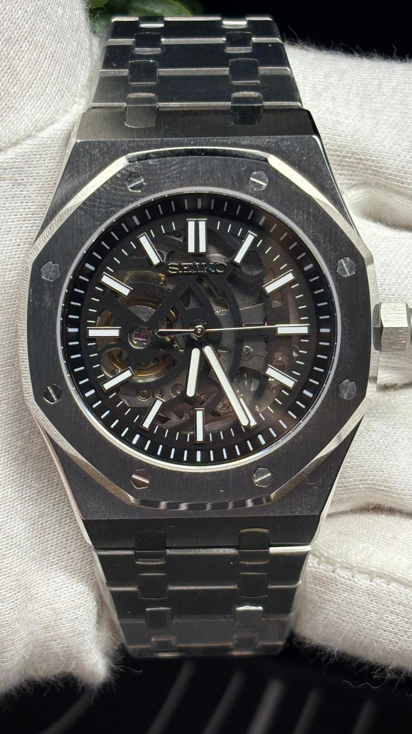 Seiko Mod Royal Oak Skeleton Silver
