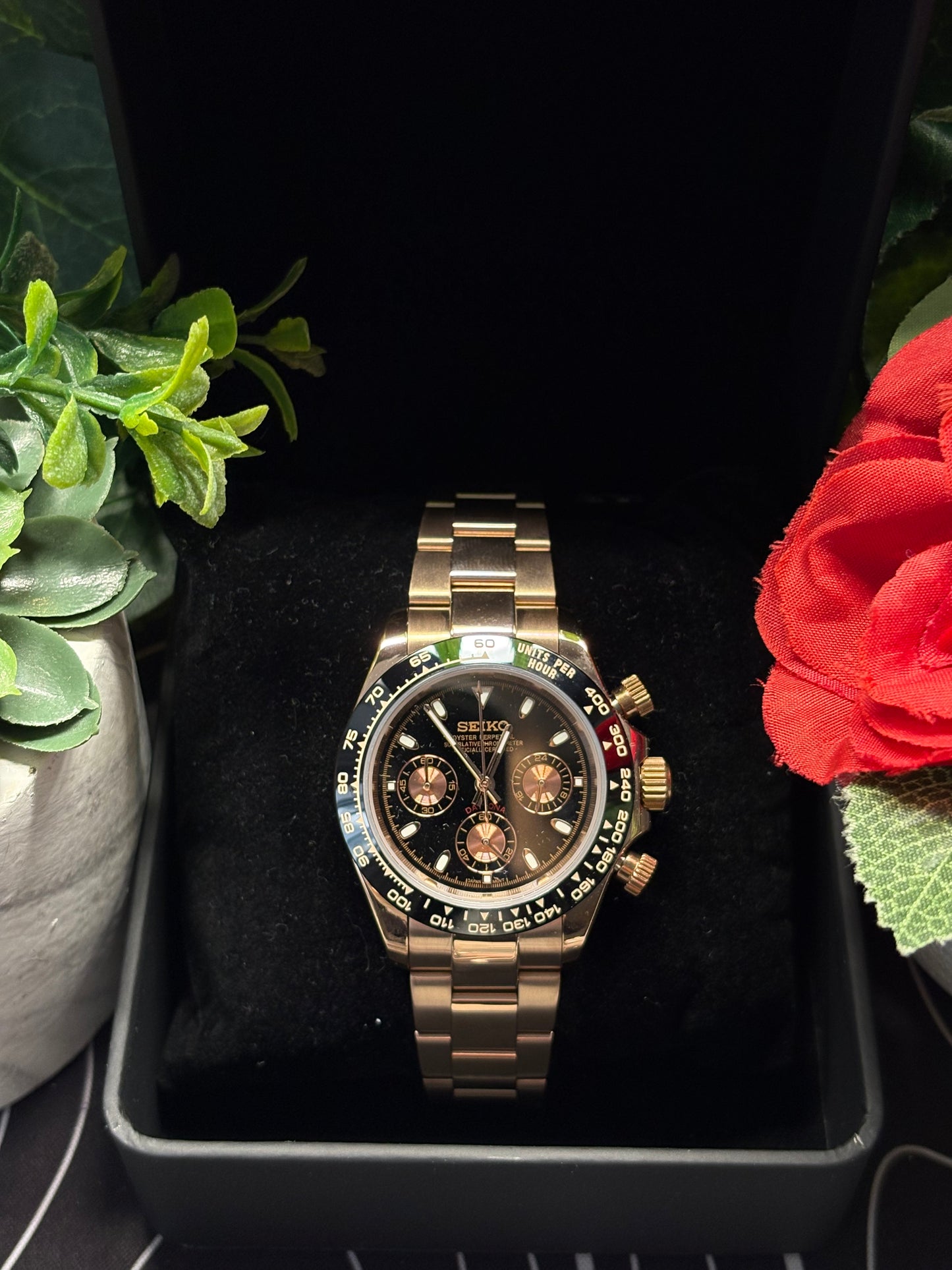 Seiko Mod Daytona Rose Gold - Black