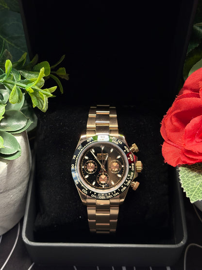 Seiko Mod Daytona Rose Gold - Black