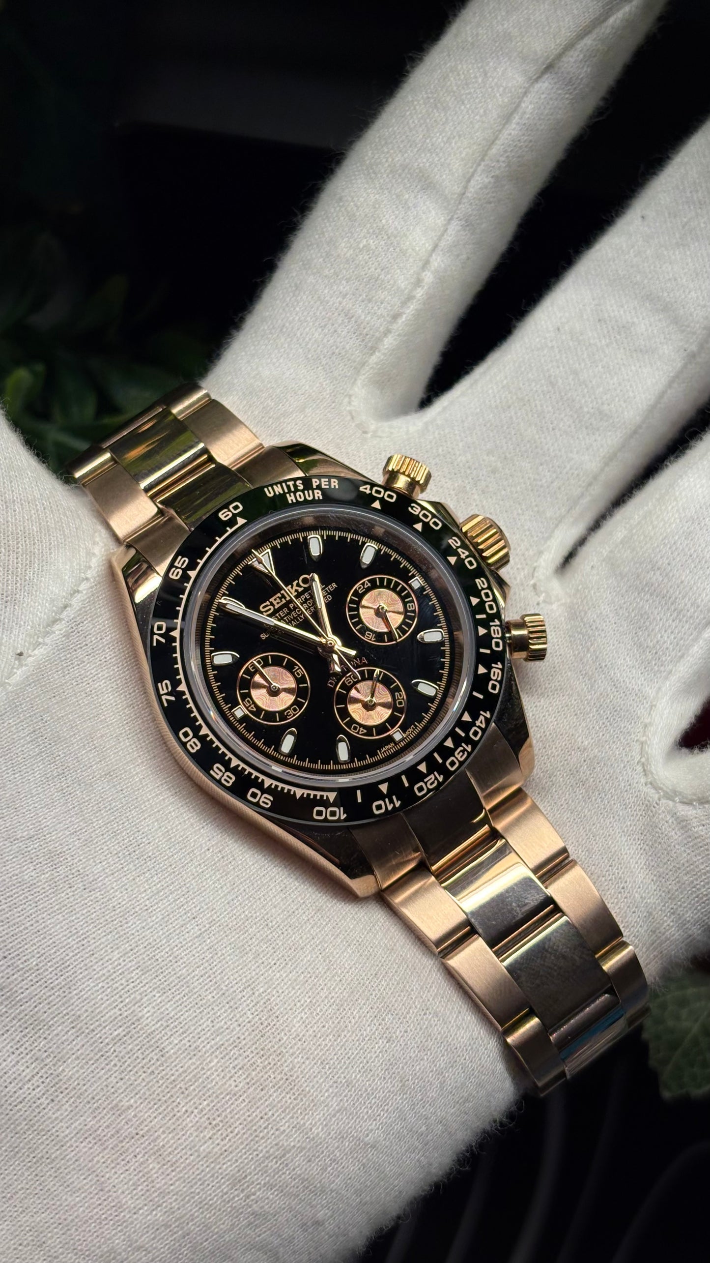 Seiko Mod Daytona Rose Gold - Black