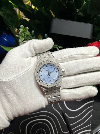 Seiko Mod Frosted Royal Oak Light Blue Arabic dial