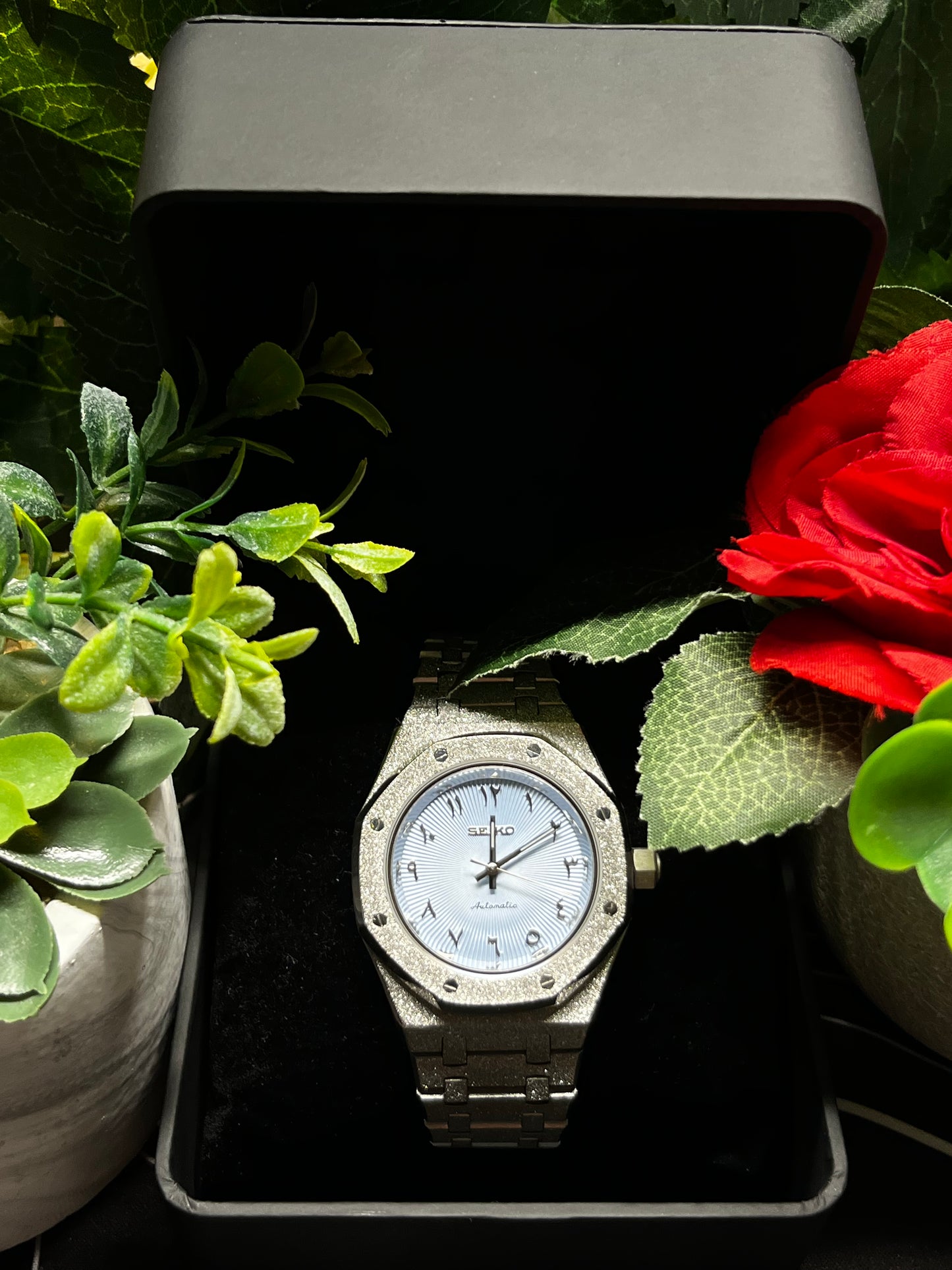 Seiko Mod Frosted Royal Oak Light Blue Arabic dial