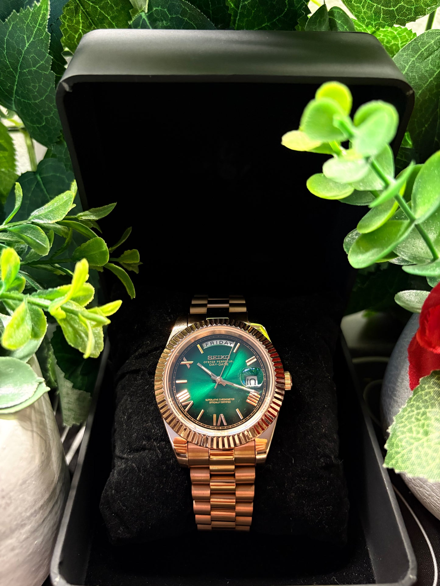 Seiko Mod Day Date RoseGold Dark Green