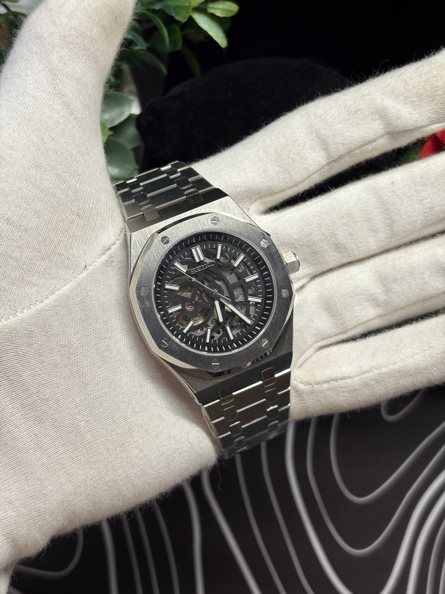 Seiko Mod Royal Oak Skeleton Silver