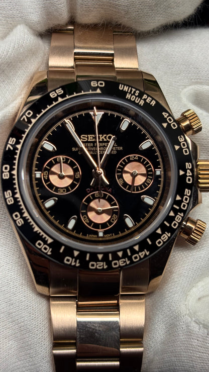 Seiko Mod Daytona Rose Gold - Black