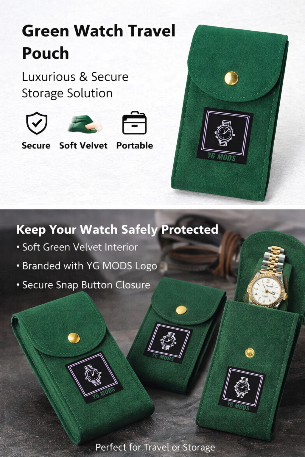 YG MODS Premium Watch Travel Pouch – Soft Velvet Protection