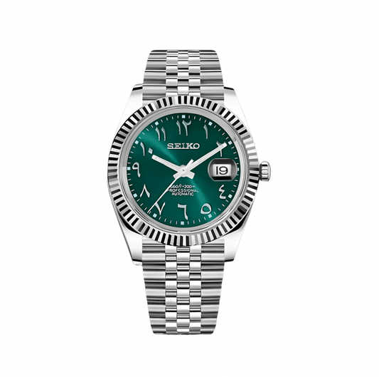 Seiko Mod Datejust Cristal Arabe Vert