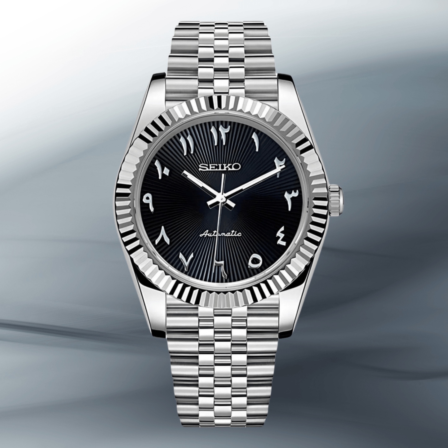Seiko Mod Datejust Noir Texturé Arabe