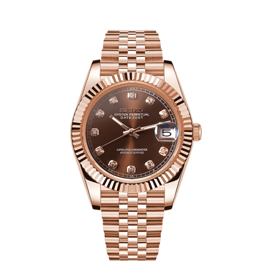 Seiko Mod Datejust Or Rose Cristal Champagne