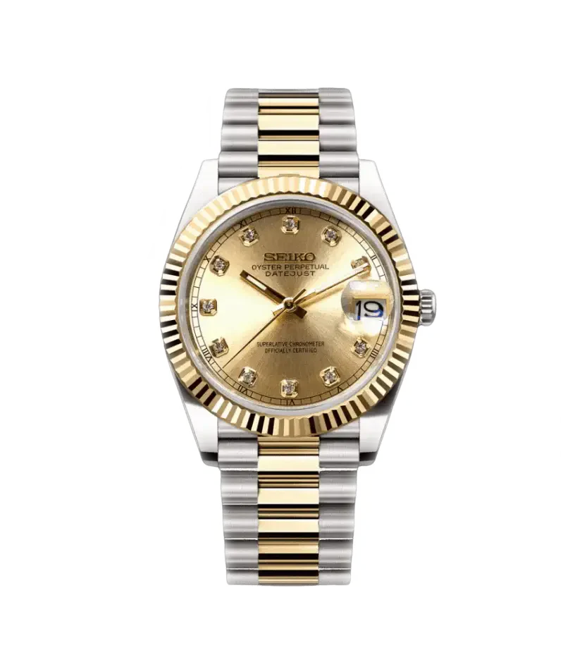 Seiko Mod Datejust Gold Diamonds Two Tone