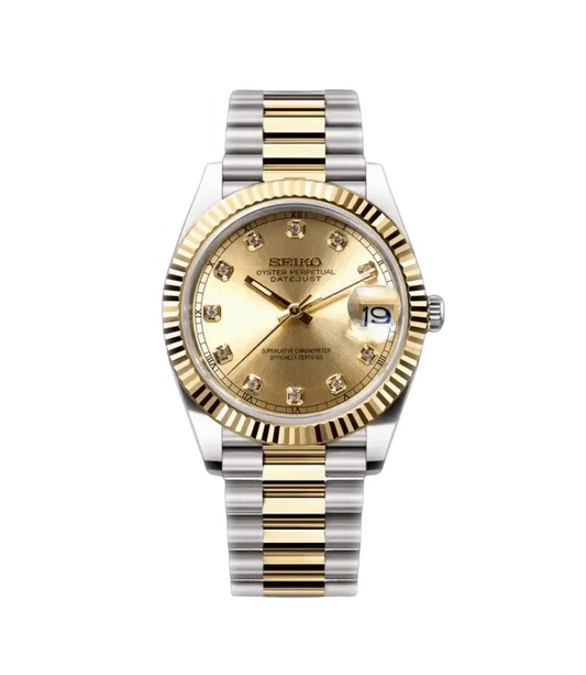 Seiko Mod Datejust Gold Diamonds Two Tone