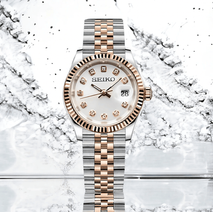 Seiko Mod Datejust Twotone Lady White