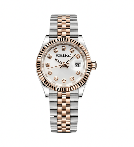 Seiko Mod Datejust Twotone Lady Blanc