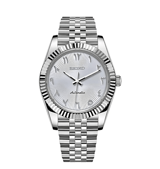 Seiko Mod Datejust Blanc Texturé Arabe