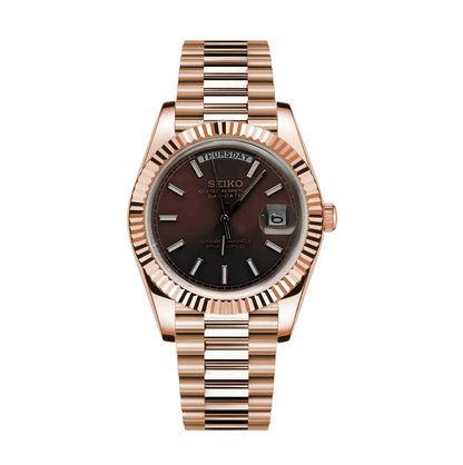 Seiko Mod Day-Date Or Rose Chocolat