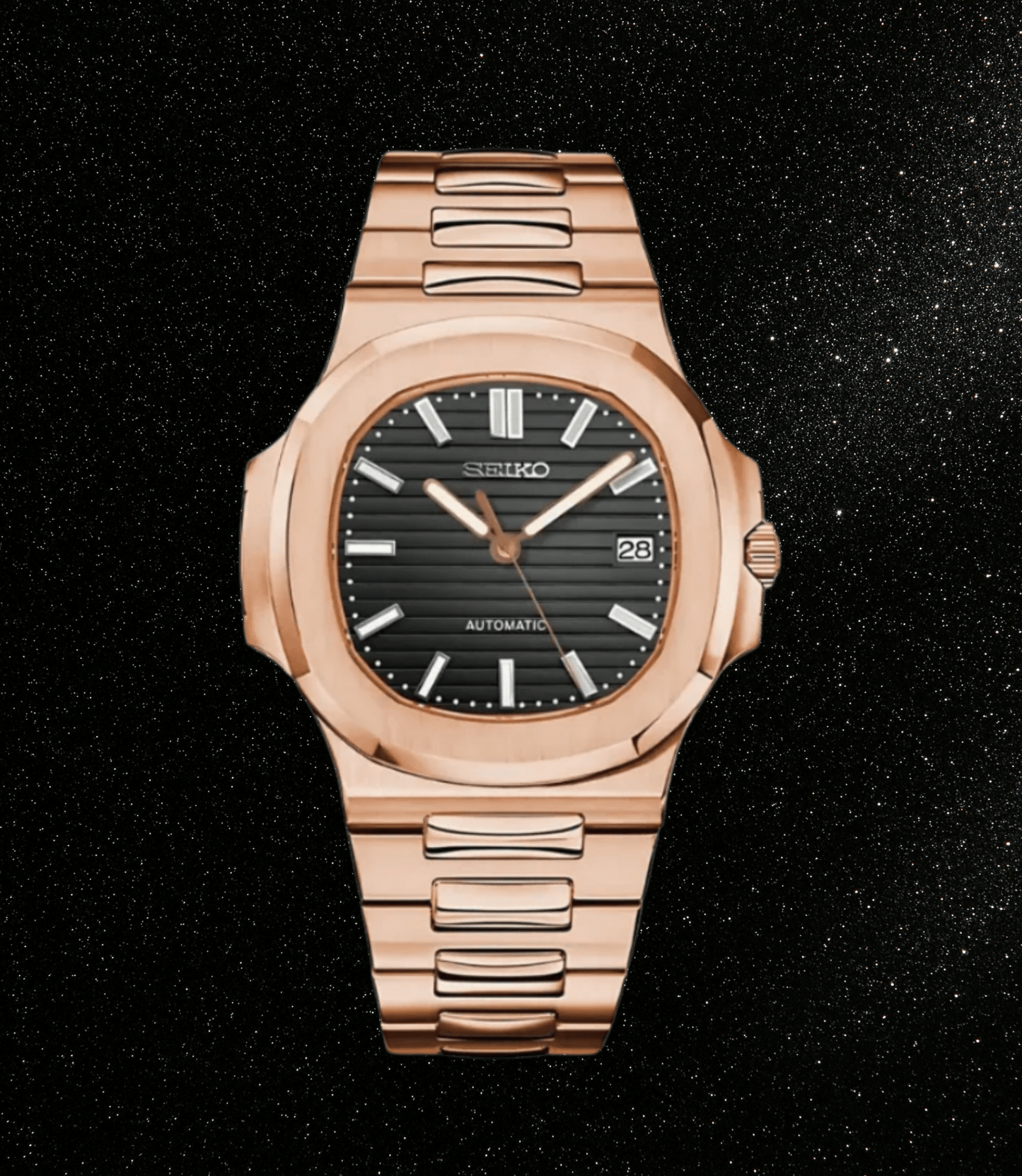 Seiko Mod Nautilus Or Rose - Noir