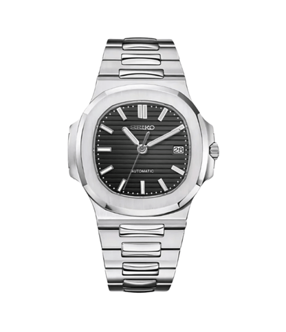 Seiko Mod Nautilus Argent Noir