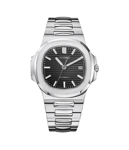 Seiko Mod Nautilus Argent Noir