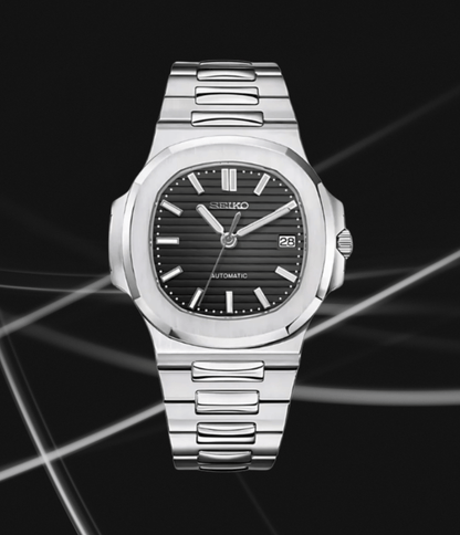 Seiko Mod Nautilus Argent Noir