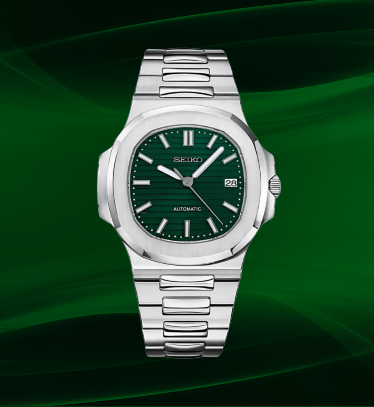 Seiko Mod Nautilus Argent Vert