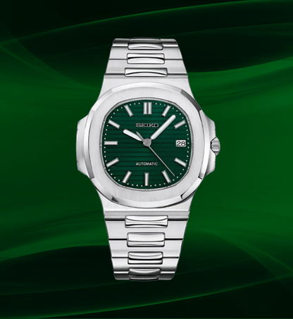 Seiko Mod Nautilus Argent Vert