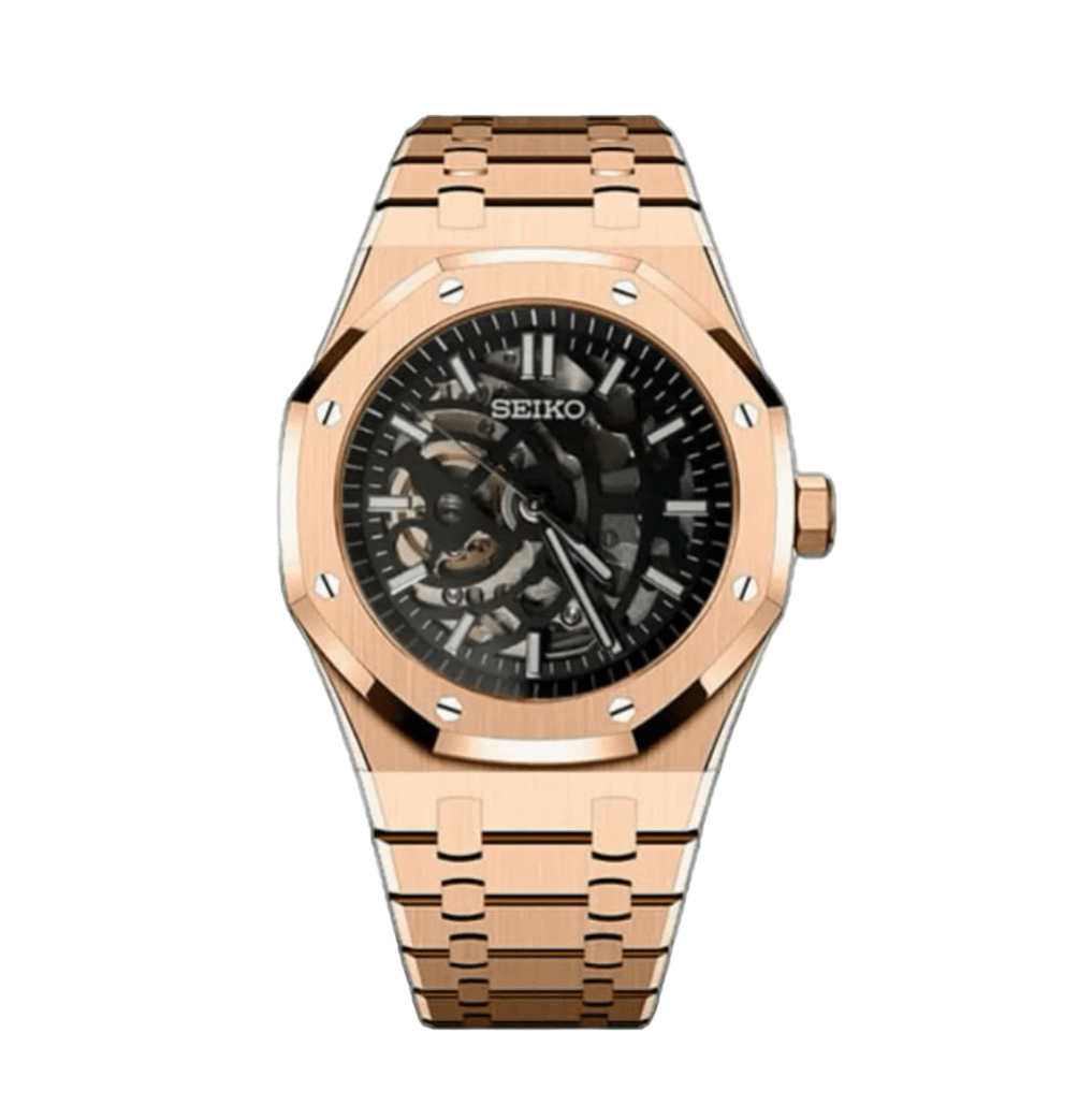 Seiko Mod Royal Oak Squelette Or Rose