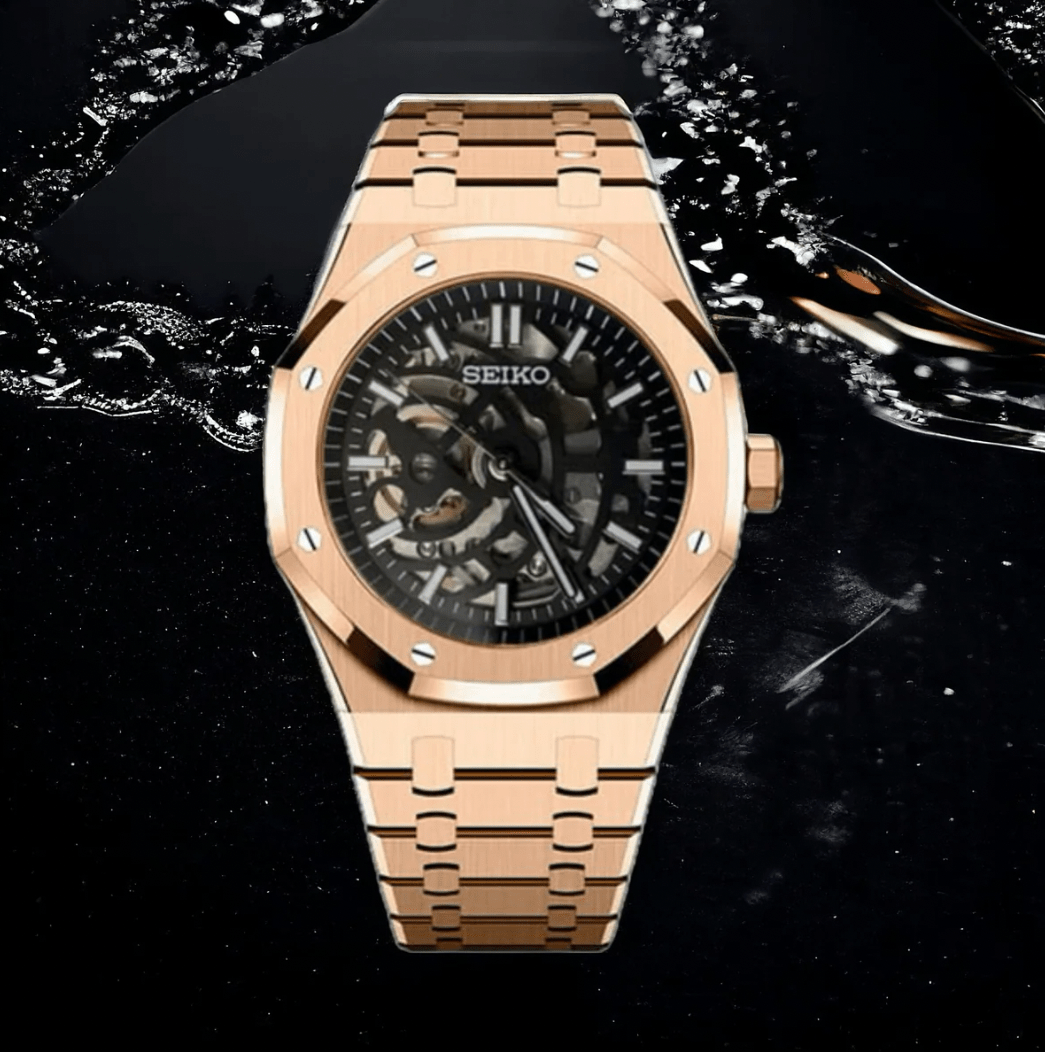 Seiko Mod Royal Oak Squelette Or Rose