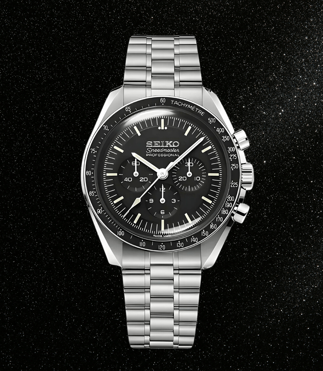 Montre Seiko Mod Speedmaster Moonwatch - Noir